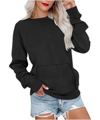 Women's Casual Crewneck Sweatshirts Long Sleeve Pullover Tops with Pocket Solid Loose Fit Trendy Fall Clothes 2023 1 Black $6...