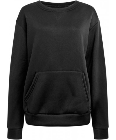 Women's Casual Crewneck Sweatshirts Long Sleeve Pullover Tops with Pocket Solid Loose Fit Trendy Fall Clothes 2023 1 Black $6...