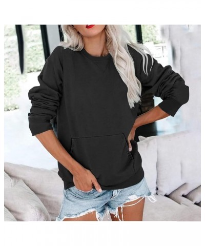 Women's Casual Crewneck Sweatshirts Long Sleeve Pullover Tops with Pocket Solid Loose Fit Trendy Fall Clothes 2023 1 Black $6...