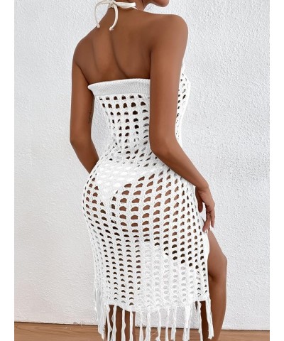 Women's Fringe Split Knitted Swimsuit Beach Crochet Cover Up Skirt Solid White $16.42 Swimsuits