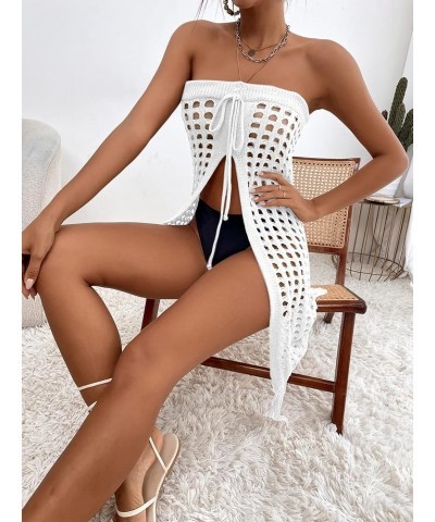 Women's Fringe Split Knitted Swimsuit Beach Crochet Cover Up Skirt Solid White $16.42 Swimsuits