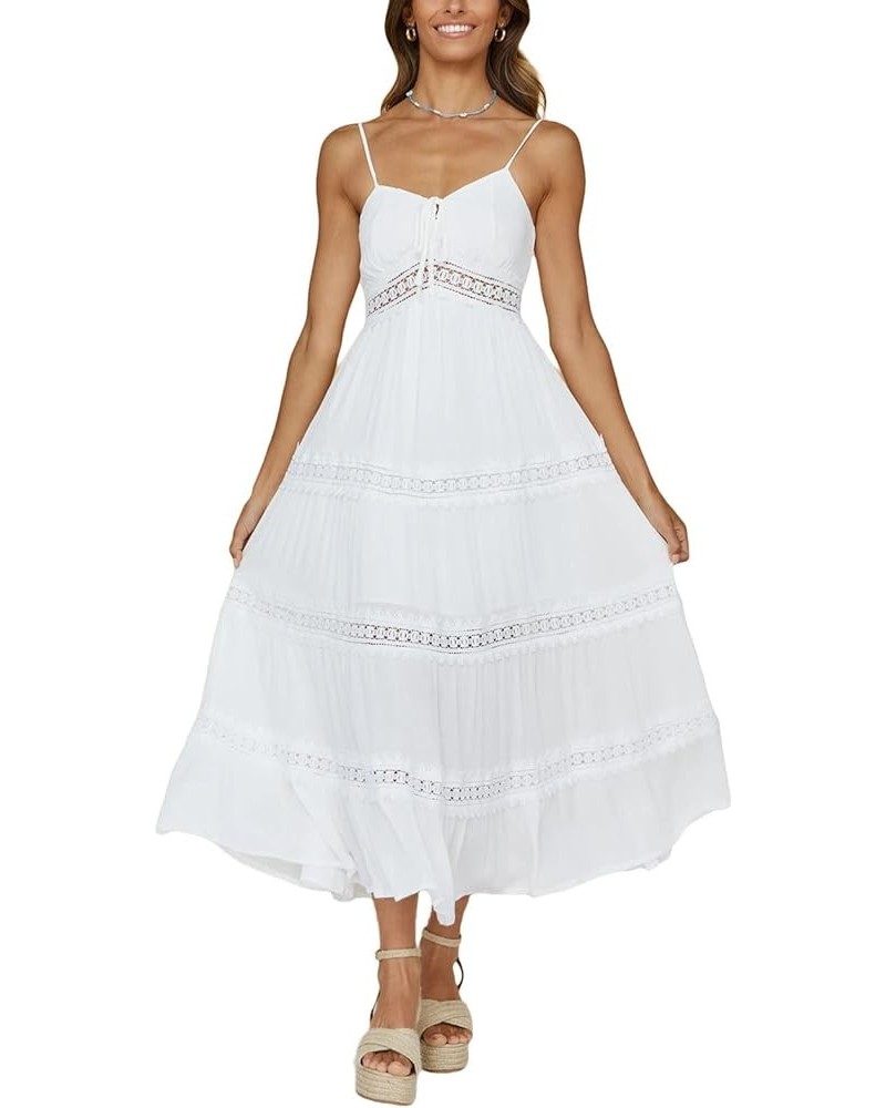 Women's Summer Dress V Neck Spaghetti Strap Sleeveless High Waist Bohemian Wedding Beach Casual Maxi Long Dresses C White $15...