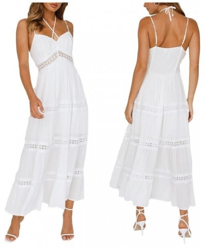 Women's Summer Dress V Neck Spaghetti Strap Sleeveless High Waist Bohemian Wedding Beach Casual Maxi Long Dresses C White $15...