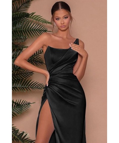 One Shoulder Prom Dresses with Slit for Women Long Pleated Satin Mermaid Evening Party Gowns Yellow $29.14 Dresses