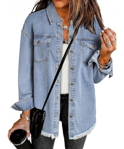 Denim Jacket for Women Oversized Button Down Casual Jean Shacket Jackets Long Sleeve Frayed Hem Western Trendy Thousand Ocean...