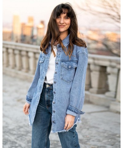 Denim Jacket for Women Oversized Button Down Casual Jean Shacket Jackets Long Sleeve Frayed Hem Western Trendy Thousand Ocean...