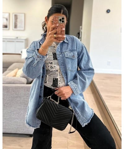 Denim Jacket for Women Oversized Button Down Casual Jean Shacket Jackets Long Sleeve Frayed Hem Western Trendy Thousand Ocean...