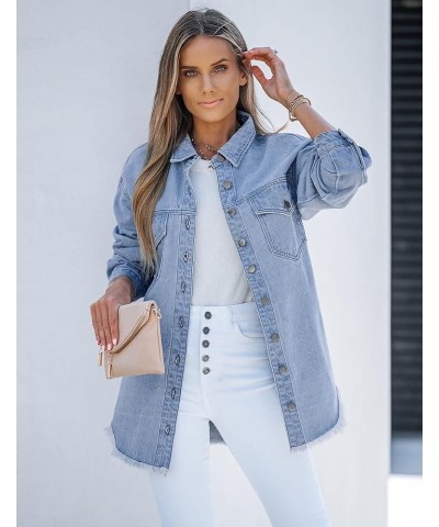 Denim Jacket for Women Oversized Button Down Casual Jean Shacket Jackets Long Sleeve Frayed Hem Western Trendy Thousand Ocean...