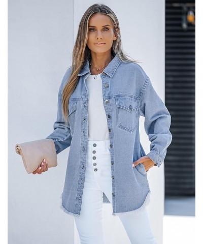 Denim Jacket for Women Oversized Button Down Casual Jean Shacket Jackets Long Sleeve Frayed Hem Western Trendy Thousand Ocean...