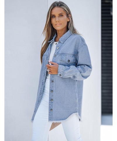 Denim Jacket for Women Oversized Button Down Casual Jean Shacket Jackets Long Sleeve Frayed Hem Western Trendy Thousand Ocean...