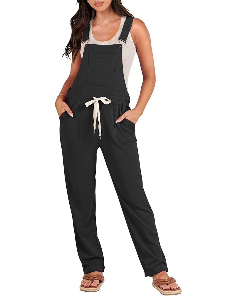 Women's Overalls Jumpsuit Casual Sleeveless Adjustable Tie Straps Drawstring Jumpers Outfits with Pockets Black $17.22 Overalls