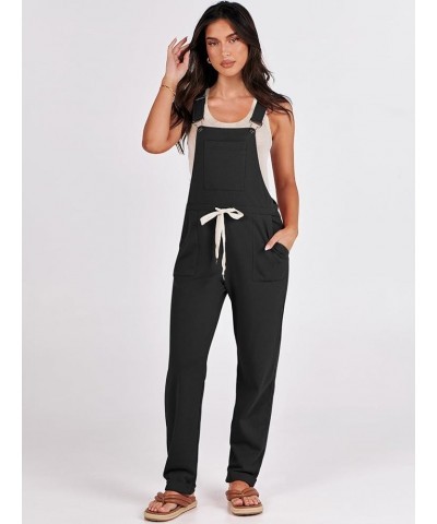 Women's Overalls Jumpsuit Casual Sleeveless Adjustable Tie Straps Drawstring Jumpers Outfits with Pockets Black $17.22 Overalls