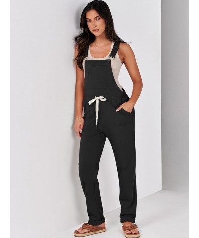 Women's Overalls Jumpsuit Casual Sleeveless Adjustable Tie Straps Drawstring Jumpers Outfits with Pockets Black $17.22 Overalls