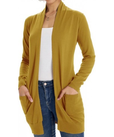 Women Lightweight Cardigan Sweaters with Pocket Long Sleeve Shrugs Mustard $23.77 Sweaters