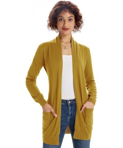 Women Lightweight Cardigan Sweaters with Pocket Long Sleeve Shrugs Mustard $23.77 Sweaters