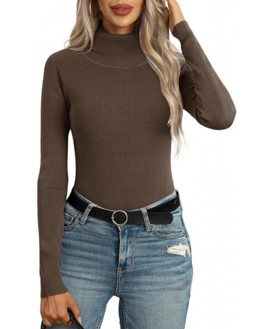 Sweaters for Women Winter Autumn Knit Long Sleeve Tops Slim Fit Turtleneck Sweaters Tops Pullover D Coffee $11.99 Sweaters