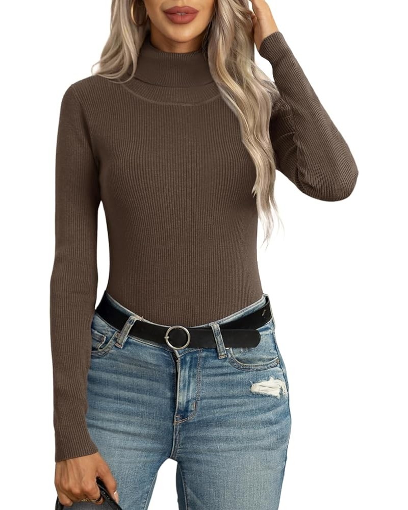 Sweaters for Women Winter Autumn Knit Long Sleeve Tops Slim Fit Turtleneck Sweaters Tops Pullover D Coffee $11.99 Sweaters