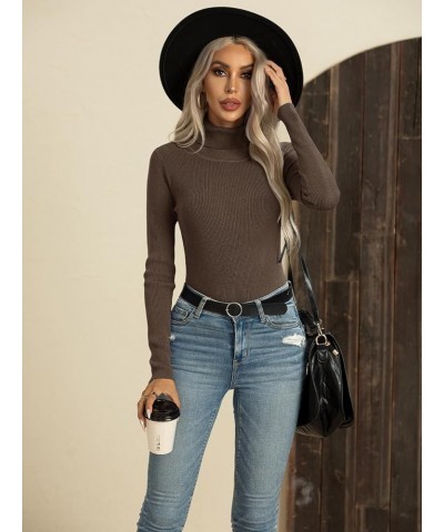 Sweaters for Women Winter Autumn Knit Long Sleeve Tops Slim Fit Turtleneck Sweaters Tops Pullover D Coffee $11.99 Sweaters