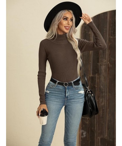 Sweaters for Women Winter Autumn Knit Long Sleeve Tops Slim Fit Turtleneck Sweaters Tops Pullover D Coffee $11.99 Sweaters