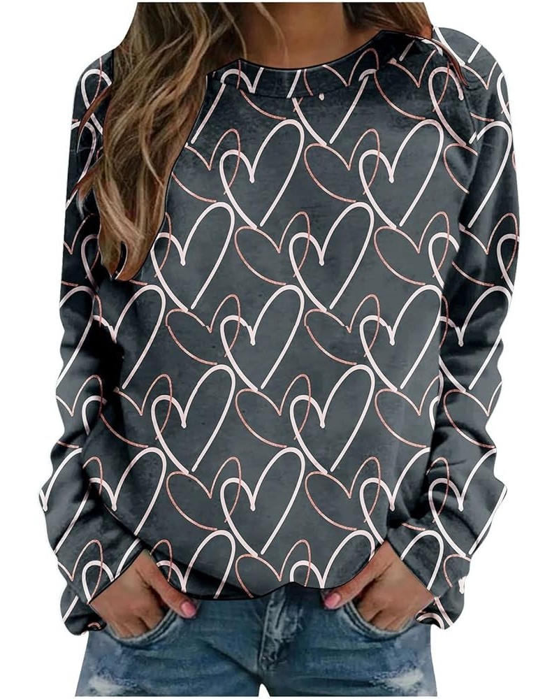 Womens Casual Loose Pullover Tops Valentine's Day Print Sweater Tshirt Printed Large Size Crew Neck Sweatshirt Gray-7 $10.91 ...