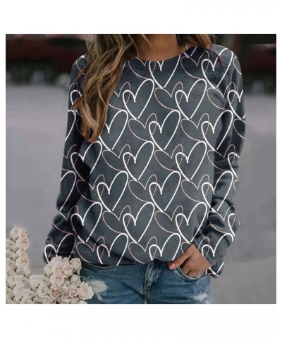 Womens Casual Loose Pullover Tops Valentine's Day Print Sweater Tshirt Printed Large Size Crew Neck Sweatshirt Gray-7 $10.91 ...