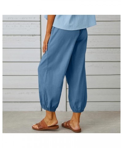 Linen Pants Women Summer Plus Size Capris High Waisted Wide Leg Capri Pants Drawstring Pockets Cinch Bottom Trouser A03-blue ...