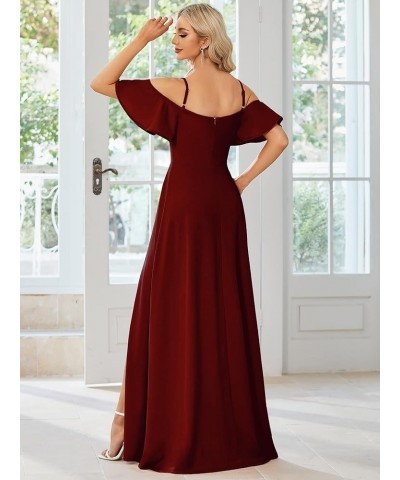 Women's Off-Shoulder A-line Side Slit Knitted Bridesmaid Dress with Sleeves 00072 Burgundy $25.00 Dresses