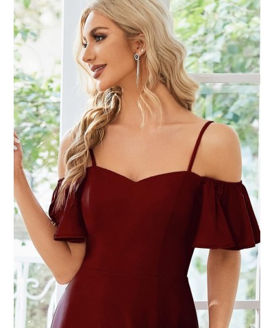 Women's Off-Shoulder A-line Side Slit Knitted Bridesmaid Dress with Sleeves 00072 Burgundy $25.00 Dresses