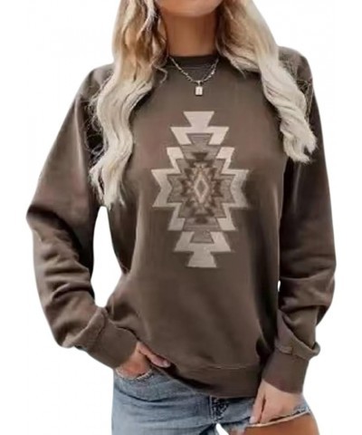 Western Sweatshirts for Women Aztec Pullover Long Sleeve Crewneck Geometric Crewneck Sweatshirt Aztec Dark Brown $17.59 Hoodi...