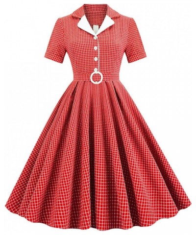 Women 1950s Vintage Shirt Dress 40s 50s Cape Collar A-line Swing Office Work Party Tea Dresses Red Checks $14.31 Dresses