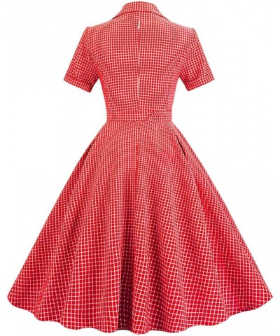 Women 1950s Vintage Shirt Dress 40s 50s Cape Collar A-line Swing Office Work Party Tea Dresses Red Checks $14.31 Dresses