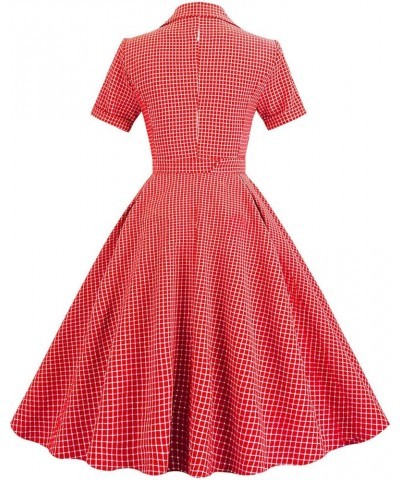 Women 1950s Vintage Shirt Dress 40s 50s Cape Collar A-line Swing Office Work Party Tea Dresses Red Checks $14.31 Dresses