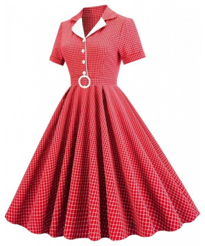 Women 1950s Vintage Shirt Dress 40s 50s Cape Collar A-line Swing Office Work Party Tea Dresses Red Checks $14.31 Dresses