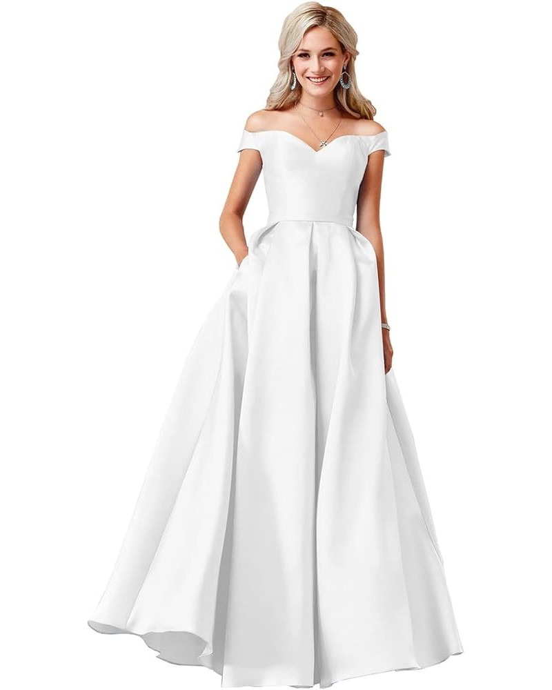 Off Shoulder Prom Dresses Long Ball Gowns Satin Formal Dresses for Women Evening Gowns with Pockets Ivory $36.00 Dresses