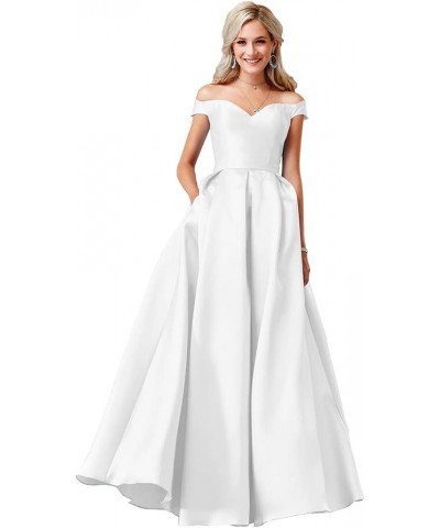 Off Shoulder Prom Dresses Long Ball Gowns Satin Formal Dresses for Women Evening Gowns with Pockets Ivory $36.00 Dresses