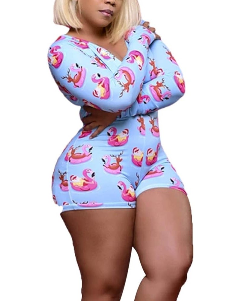 Women 's Sexy Jumpsuit V Neck One Piece Bodysuit Long/Short Sleeve Bodycon Rompers Overall Pajama Sleepwear Blue $7.69 Jumpsuits