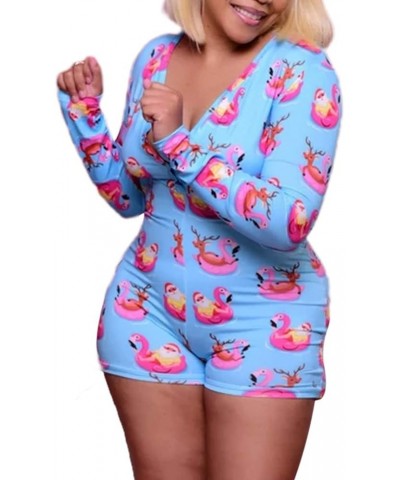 Women 's Sexy Jumpsuit V Neck One Piece Bodysuit Long/Short Sleeve Bodycon Rompers Overall Pajama Sleepwear Blue $7.69 Jumpsuits