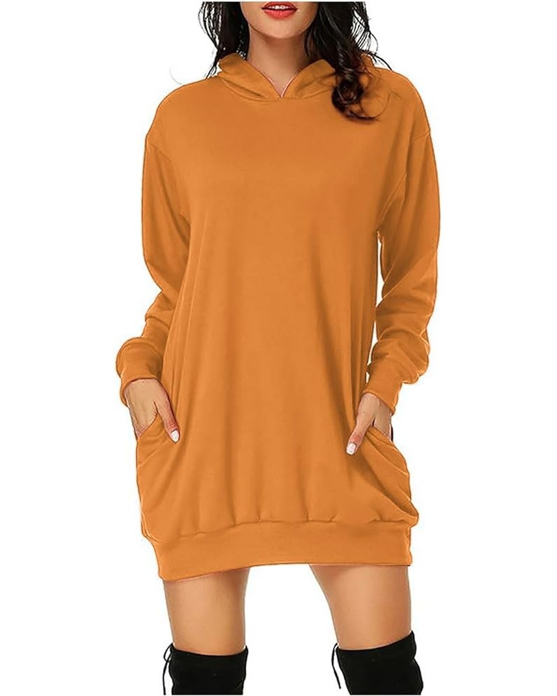 Womens Hooded Sweatshirt Dress Neon Color Hoodies Pullover Hooded Comfy Tunic Dress Fall Fashion Outfits Clothing J036-orange...