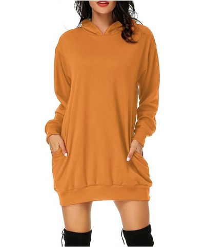 Womens Hooded Sweatshirt Dress Neon Color Hoodies Pullover Hooded Comfy Tunic Dress Fall Fashion Outfits Clothing J036-orange...