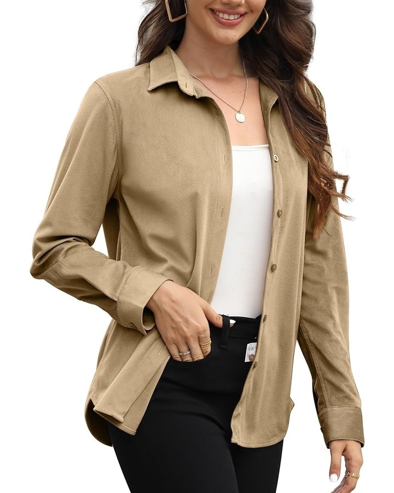 Super Soft Corduroy Button Up Long Sleeve Shirts V Neck Blouses Tops Fall Clothes for Women XS-XXL Khaki $8.54 Blouses