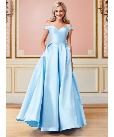 Off Shoulder Prom Dresses Long Ball Gowns Satin Formal Dresses for Women Evening Gowns with Pockets Ivory $36.00 Dresses