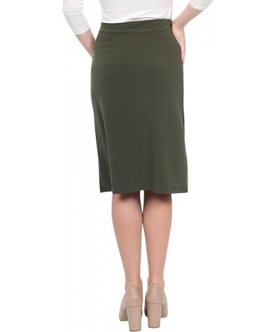 Midi Knee Skirt for Women in Wrinkle Free Silky Dressy Fabric Olive $15.60 Skirts