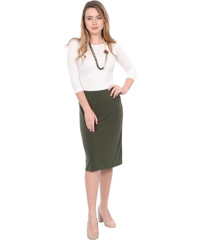 Midi Knee Skirt for Women in Wrinkle Free Silky Dressy Fabric Olive $15.60 Skirts