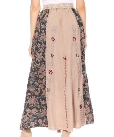 Maran Women's Boho Embroidery Skirt with Lace Elastic Waist and Pockets Beige $22.94 Skirts