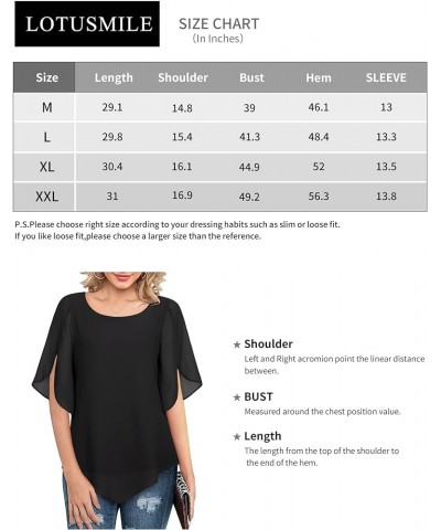 Women's Loose Half Split Sleeve Double-Layered Tops Chiffon Scoop Neck Dressy Blouse Flowy Shirts Black $17.84 Blouses