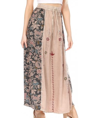 Maran Women's Boho Embroidery Skirt with Lace Elastic Waist and Pockets Beige $22.94 Skirts