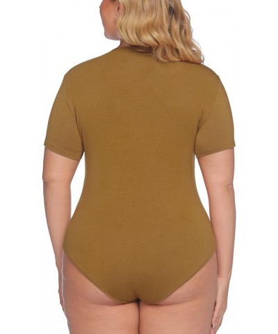 Women's Bodysuit Plus Size Short Sleeve Scoop Neck Bodysuit Basic Top T Shirt Leotards Jumpsuits Camel $10.75 Bodysuits