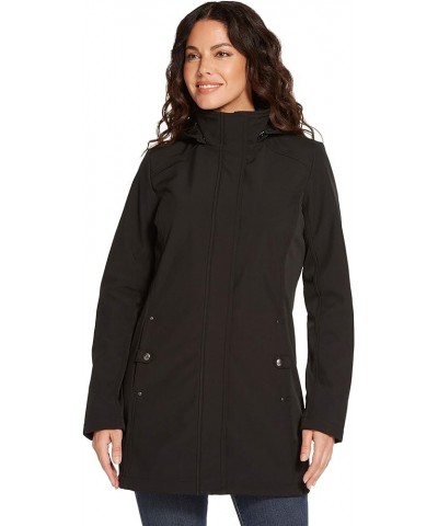 Womens Raincoat Lightweight Softshell Water Resistant Rain Jacket with Detachable Hood Black $28.60 Coats