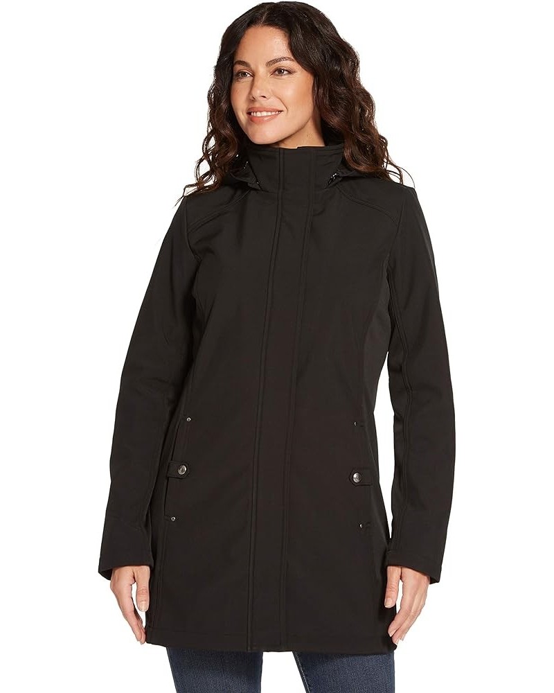 Womens Raincoat Lightweight Softshell Water Resistant Rain Jacket with Detachable Hood Black $28.60 Coats