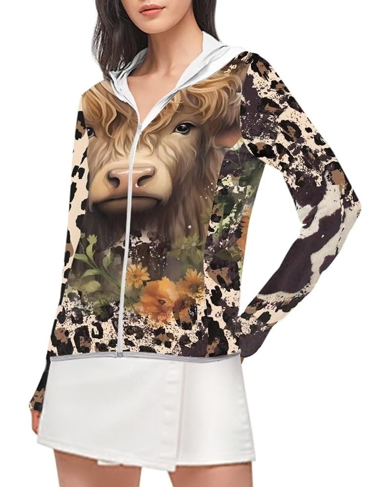 Summer Long Sleeve Sun Protection Hoodie Jacket with Full Zip & Pockets for Women Girls S-2XL Highland Cow Sunflower $16.17 J...